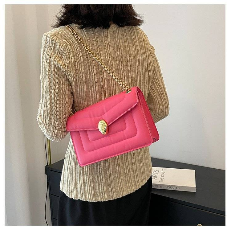 Fashion Snakehead Women's Bag PU Leather Chain Slanting Small Square Bag Women Soft Leather Linger Retro Shoulder Bag For Women_voghion.com