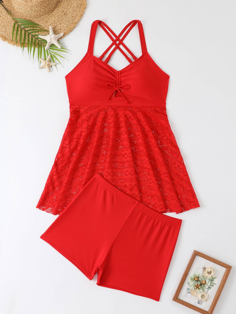 Fat Sister Rock Style Fashion Split Badeanzug Konservativ Romantisch Locker Einfarbig Damen Strandkleidung_voghion.com