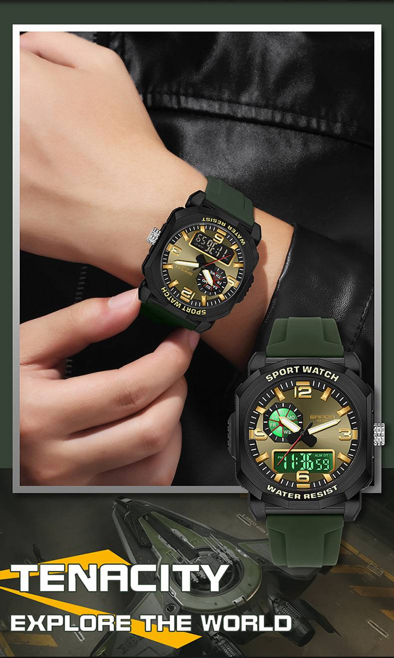 Multi Functional Digital Watch, Dual Display Waterproof Luminous Electronic Watch, Fashion Electronic Watch for Youth_voghion.com