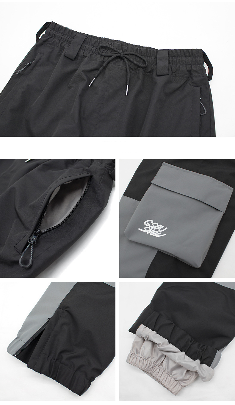 New Ski Women Winter Veneer Thickened Two-color Splicing Big Pocket Warm Windproof Waterproof Double Board Snow Pants_voghion.com