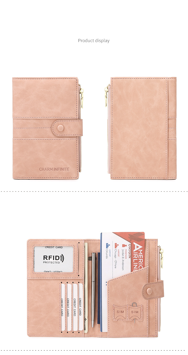 Novo porta-passaporte RFID antifurto com zíper e fivela para passaporte, capa para documento, bolsa multifuncional para viagem_voghion.com