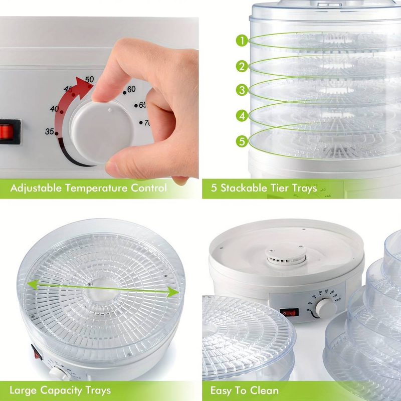 AU-Stecker Gemüse- und Obsttrockner, Fünfschicht-Trocknungs-Lebensmittel-Dehydrator, Küchenzubehör Haushalts-Obsttrockner,Weiß_voghion.com