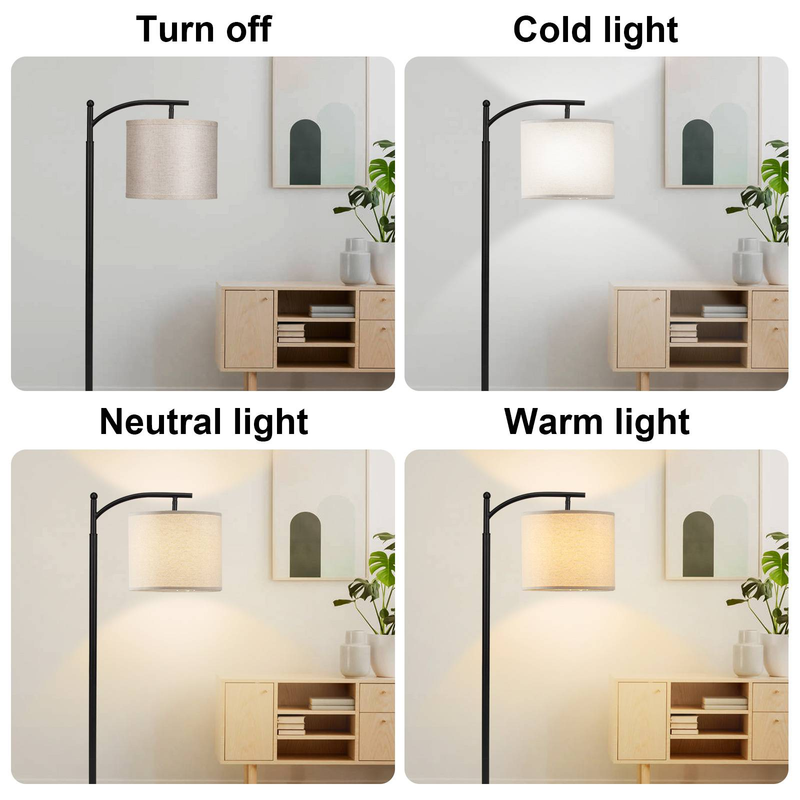 62'' Arc Floor Lamp,Standing Lamp For Living Room With Foot Switch Stand Light, Reading Lamp For Bedroom Dining Room,Adjust Beige Lampshade (Black)_voghion.com