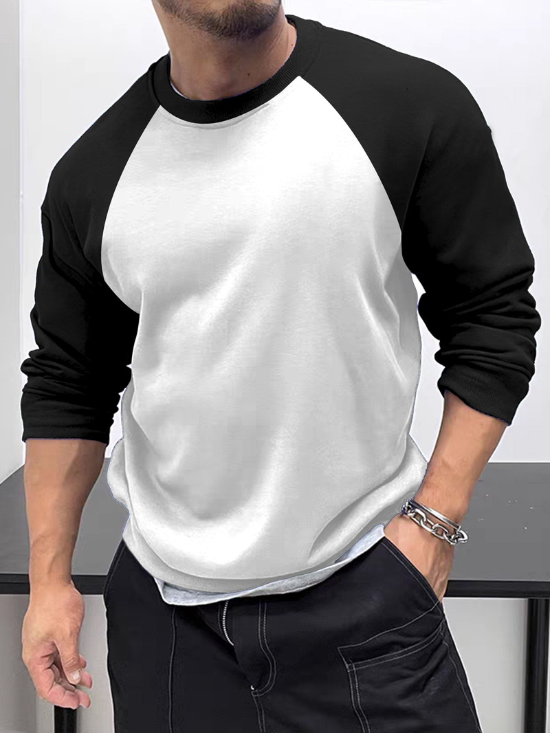 Herren Trendy Schwarz-Weiß Kontrast Herrenmode Lässige Persönlichkeit Street Style Raglanärmel Langarm T-Shirt_voghion.com