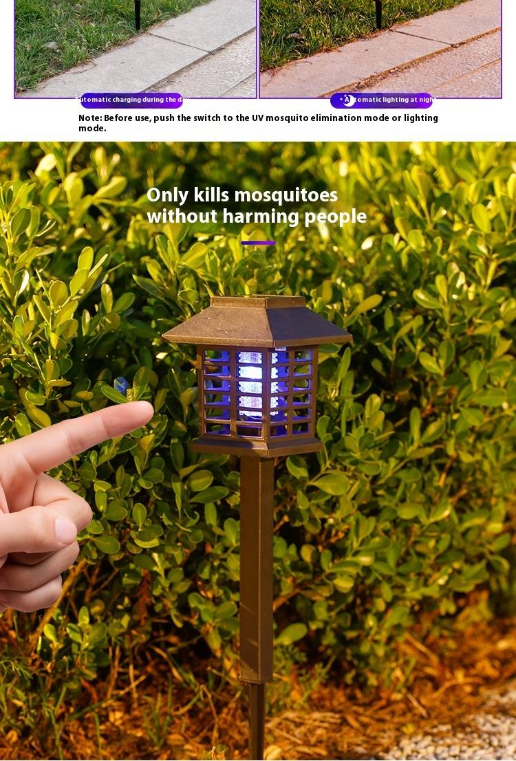 Lampada solare antizanzare, trappola per insetti da esterno per giardino, patio, cortile, trappola UV elettrica e impermeabile per uso interno/esterno._voghion.com