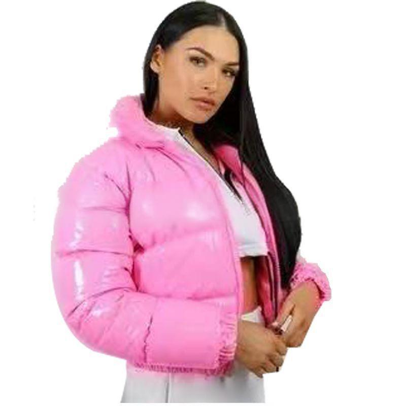 Puff Sleeve Winter Coat For Women - Shiny Quilted Jacket With Stand Collar, Lightweight Warmth, Trendy Streetwear & Office Wear_voghion.com