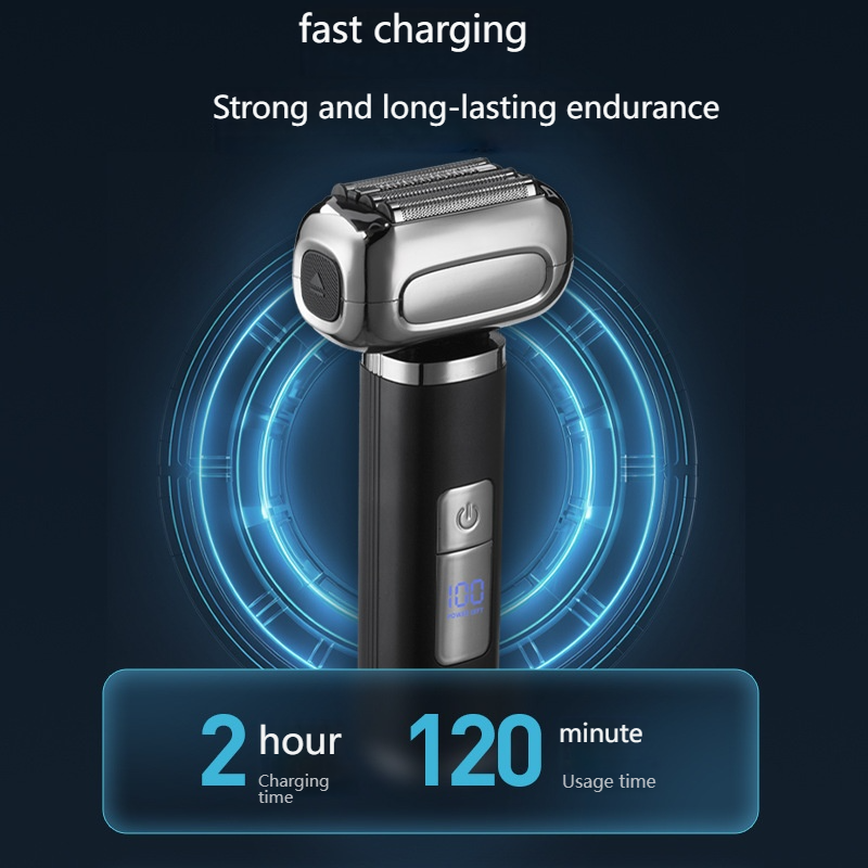Smart Electric Shaver For Men, LED Display, Wet & Dry Use, 2-Blade Rechargeable Shaver, Low Noise (36dB), Portable Travel Shaver With Floating Heads_voghion.com