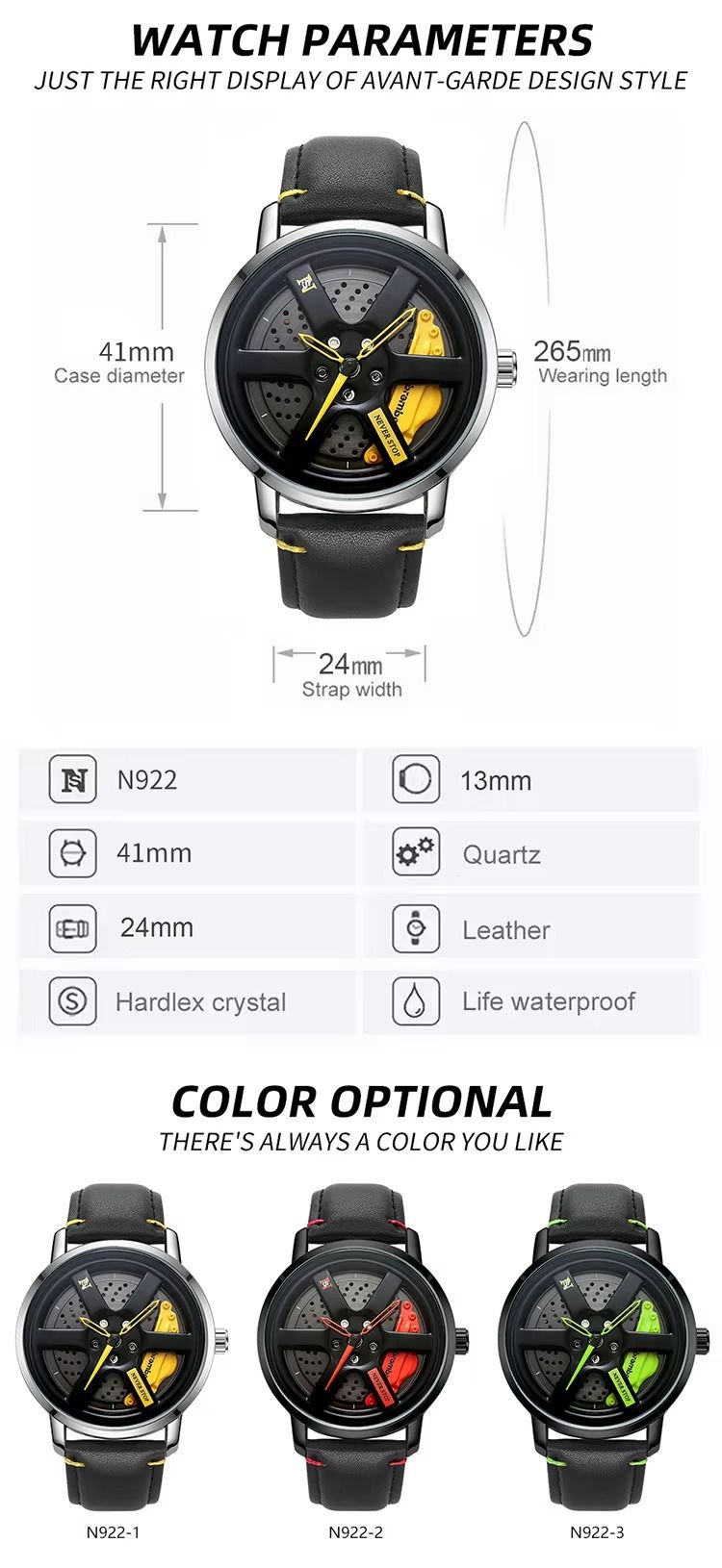 Car Hub 360° Rotation Watches Wheel Watch Outline Men's Watch With Box_voghion.com