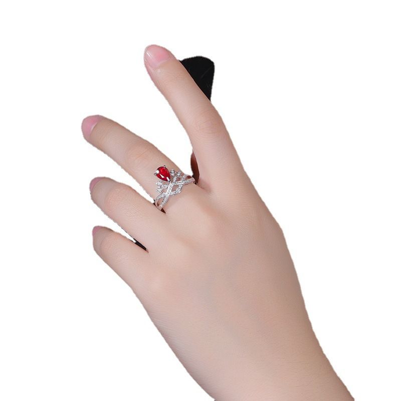 Anello di fidanzamento colorato con diamanti simulati a forma di corona a forma di pera, di lusso, Zhenrong_voghion.com