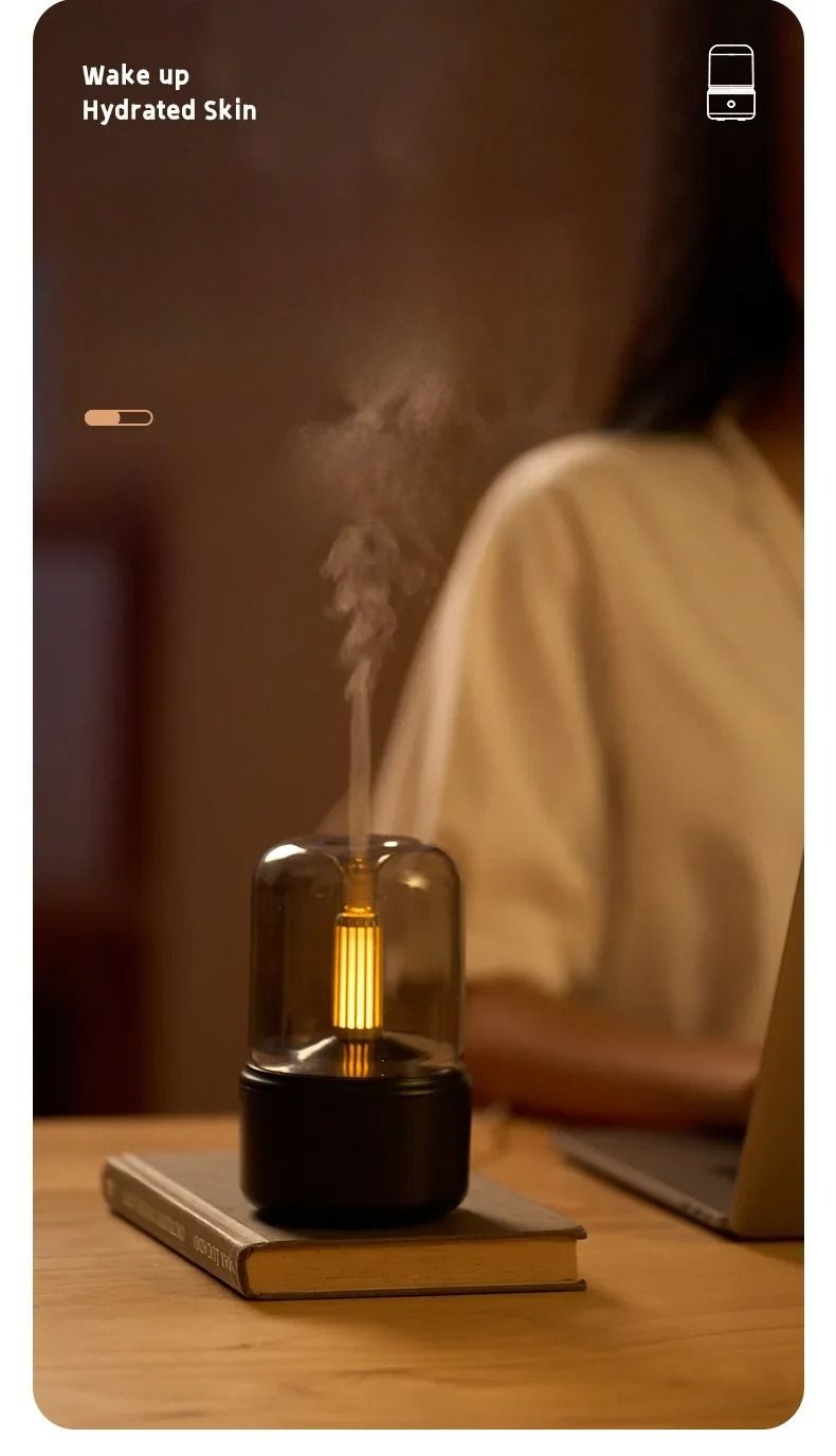 Nuovo diffusore di aromi a lume di candela portatile da 120 ml, umidificatore d'aria USB, nebulizzatore per oli essenziali con luce notturna a LED_voghion.com