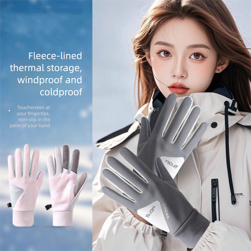 Guanti da ciclismo invernali da donna a cinque dita, touchscreen, foderati in pile, spessi, caldi, resistenti al freddo, adatti alla neve, resistenti all'acqua,_voghion.com