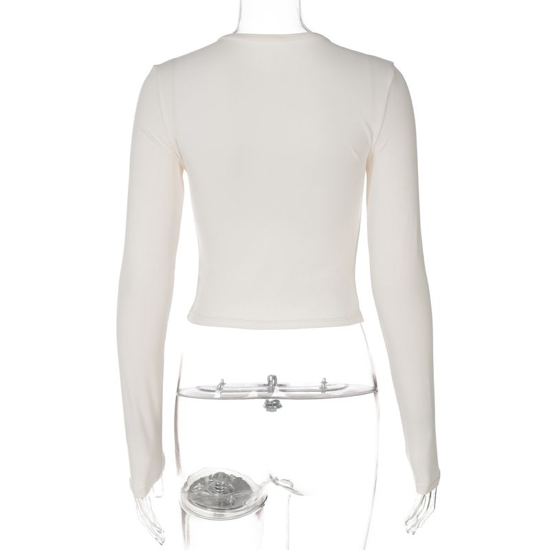 Fashion Women's Autumn New Item Solid Color Round Neck Long Sleeved Letter Printed Tight Fitting Inner Bottom Shirt Top_voghion.com