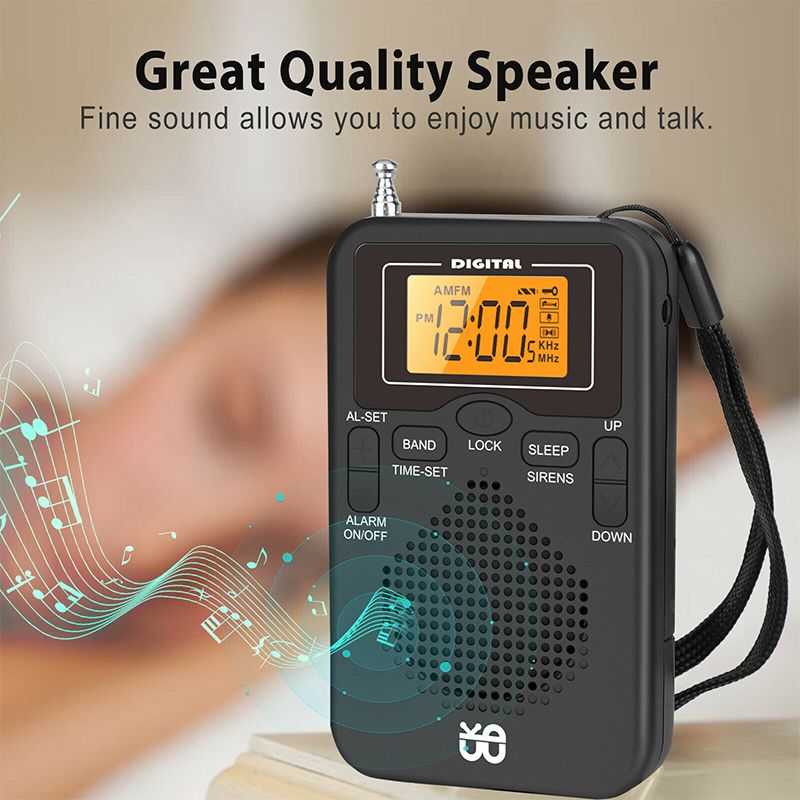 Mini rádio despertador portátil AM FM com tela LCD, rádio de bolso com alarme digital e melhor recepção de longo alcance_voghion.com