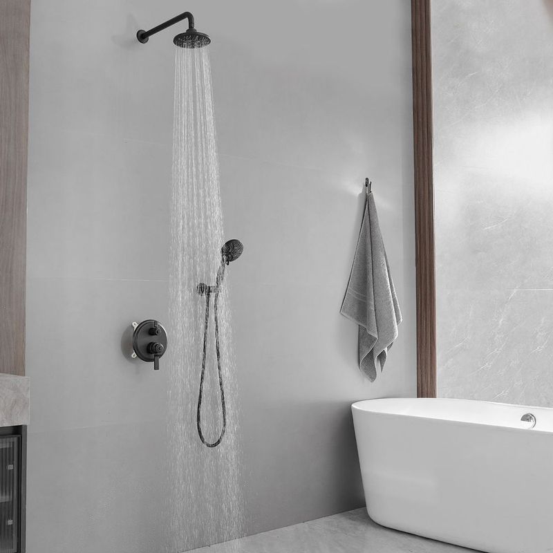 Single-Handle 1-Spray Round Rain Shower Faucet Combo Set With Dual Function Pressure Balance Valve In Matte Black_voghion.com