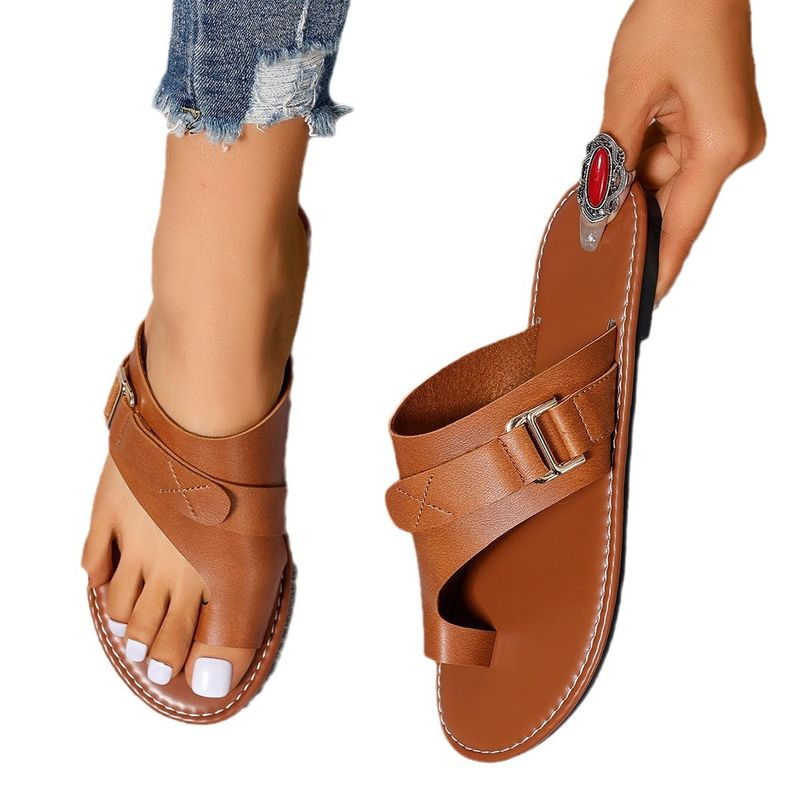 2025 Autumn/Winter New Large Women's Flat Sandals Casual, Simple, Comfortable, Non Slip Solid Color_voghion.com