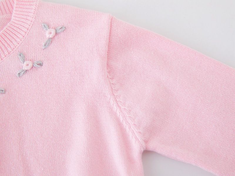 Handgehäkelte Strickjacke mit Blumenmuster für Babys und Kinder, weicher Strickpullover mit Rundhalsausschnitt, eleganter Prinzessinnen-Stil, Rot/Grau/Apricot – 90 cm bis 140 cm_voghion.com