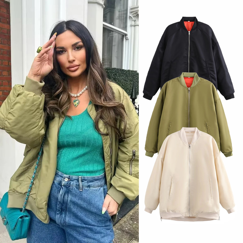 Women's plus-size bomber loose biker jacket_voghion.com