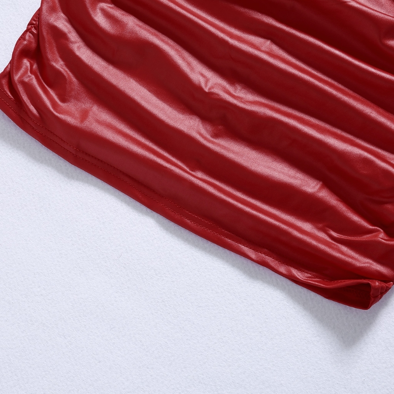 Porno PU Latex Leather Dress Women Erotic Sexy Lingerie Wet Look Backless Bandage Exotic Deep V-Neck Dress_voghion.com