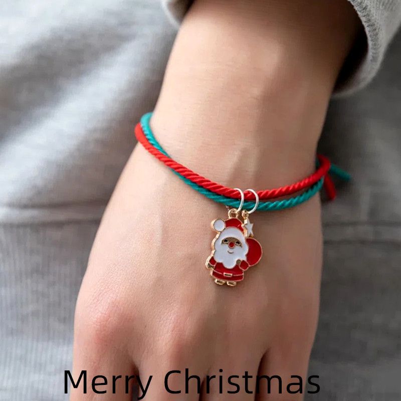 Rot-grünes Magnet-Weihnachtsarmband für Freundinnen und Freunde Heiligabend kleines Geschenk Haarring Gummiband Haarband_voghion.com