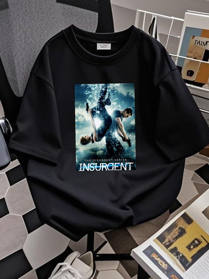 Maglietta promozionale da uomo nera della serie Insurgent The Divergent, taglia M, versatile, elasticizzata, casual, da indossare tutti i giorni, morbida ed elegante._voghion.com