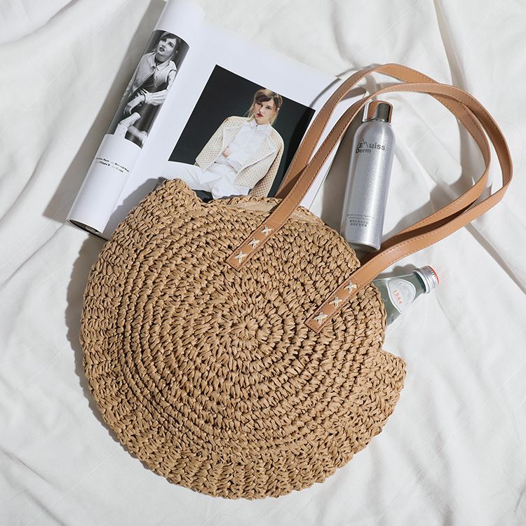 2024 New Fashion Straw Woven Single Shoulder Women's Beach Vacation Large Capacity Tote Bag_voghion.com