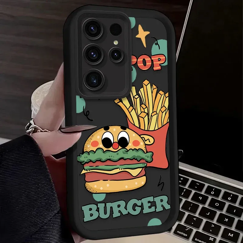 Capa traseira de silicone macio para Samsung Galaxy S25 S24 S23 Ultra S22 S21 Plus FE 5G A54 A34 A14 A73 A53 A33 5G Capa engraçada de hambúrguer_voghion.com