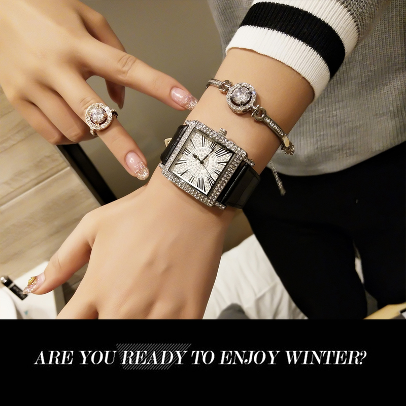 Square Full Diamond Colorful Women's Roman Scale Versatile Fashion Student Watch_voghion.com