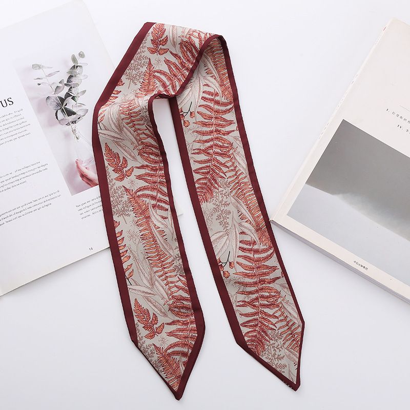 Feuille d'érable polyvalente longue bande petite écharpe en soie ruban français bandeau pour cheveux femme cravate sac décoration_voghion.com