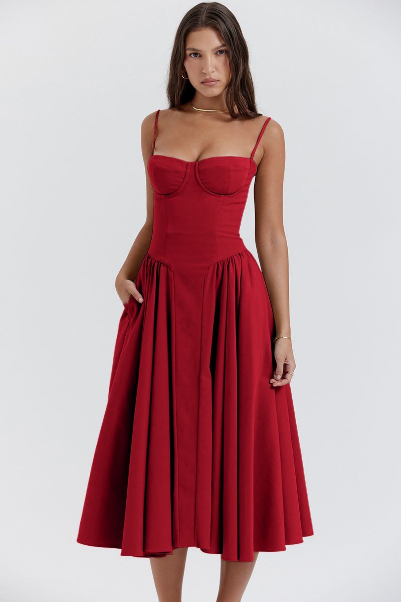 Women's Clothing Temperament Palace Style New Low Cut Sling Style Swing Dress_voghion.com