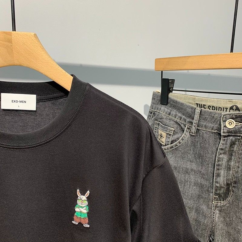 Men's Clothing Cartoon rabbit print short sleeved T shirt for men summer new fashion trend brand all match casual large size loose T shirt_voghion.com