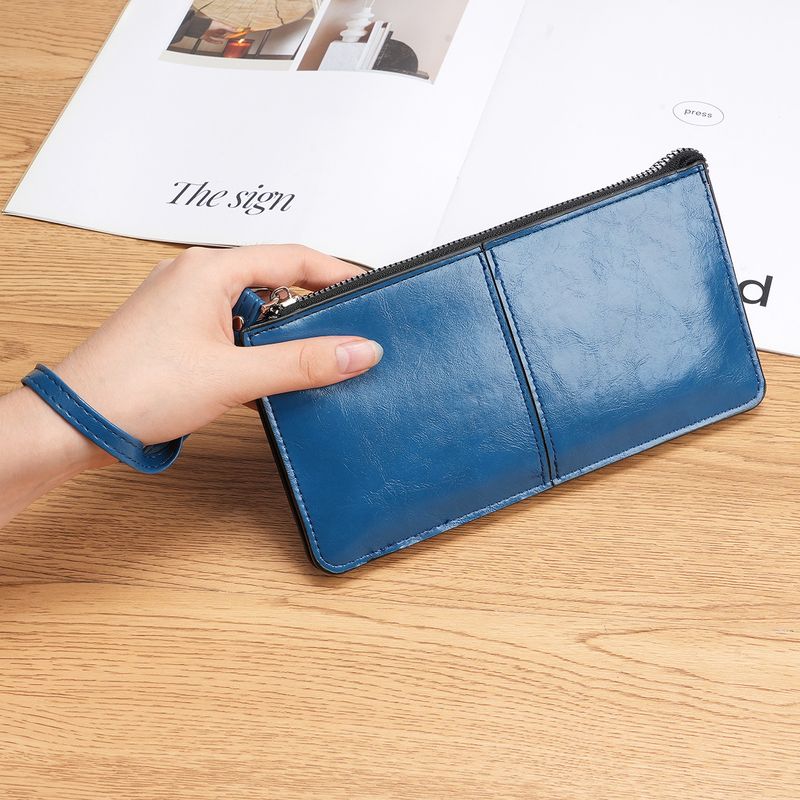 New Women's Korean Style Zipper Long Clutch Bag Multi-Card Slot Multifunctional Wristlet Wallet_voghion.com