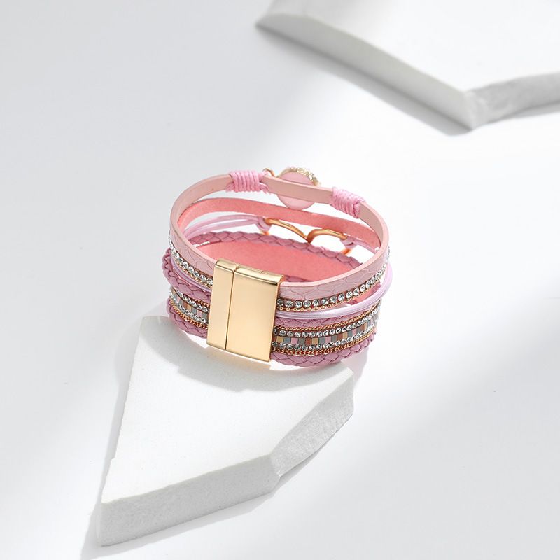 Set di bracciali a strati bohémien - Bracciale rigido regolabile a cuore aperto e catena con perline_voghion.com