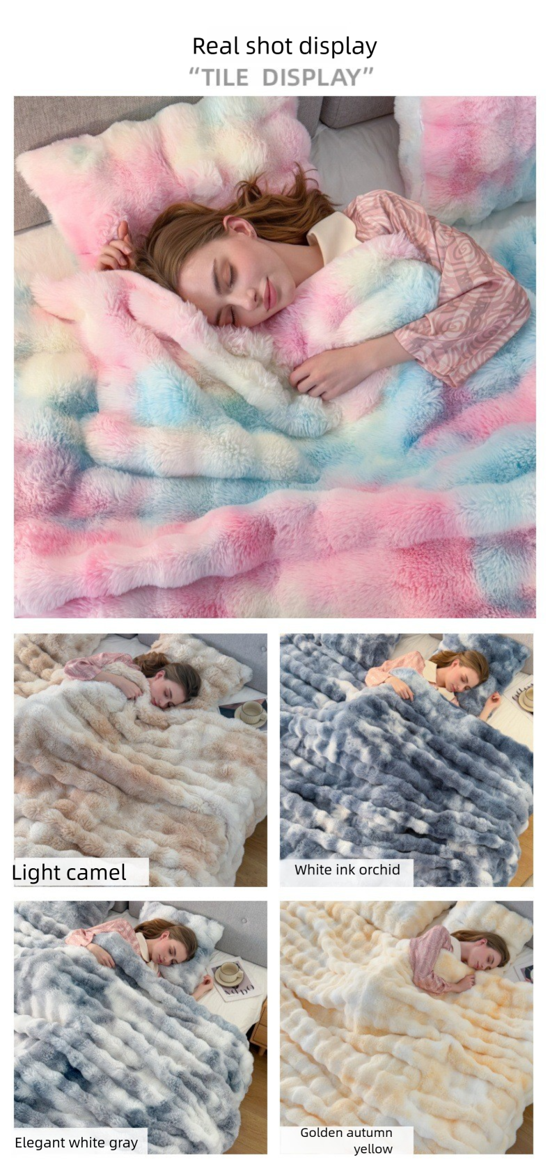 Manta de sofá/escrivaninha dupla face em fleece texturizado com estampa tie-dye de coelho._voghion.com