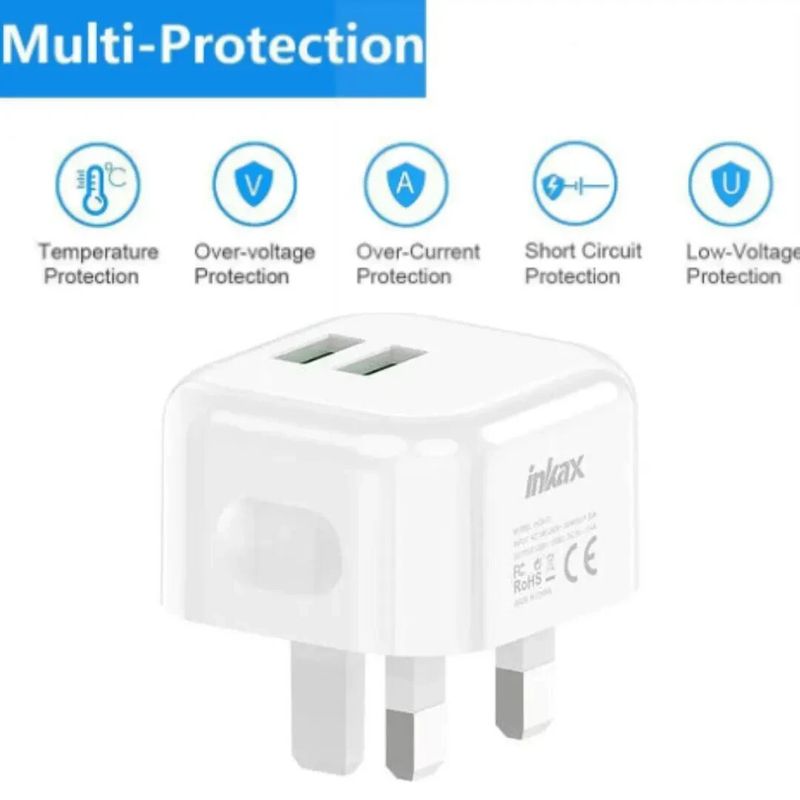 Chargeur rapide double USB 2,4 A, 2 ports, adaptateur secteur mural 3 broches pour Royaume-Uni_voghion.com