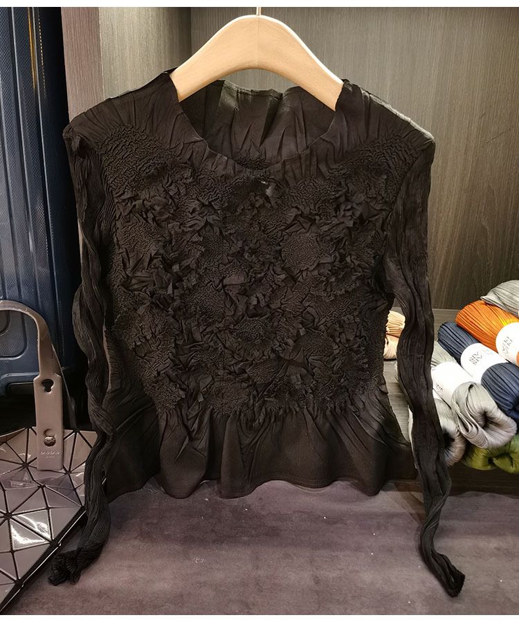 Vêtements pour femmes de haute qualité faits à la main en velours à fleurs plissées haut jupe deux pièces costume tempérament mode costume femme automne nouveau style_voghion.com