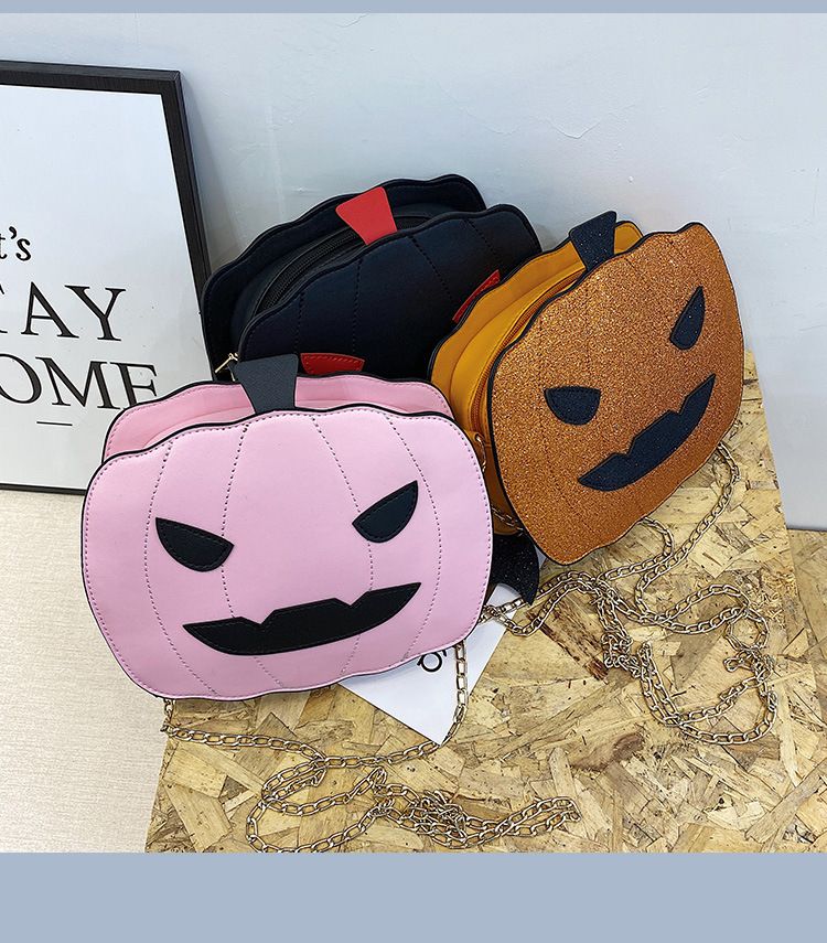 Borsa a tracolla con zucca glitterata a tema Halloween per donna - Borsa a tracolla in PU riflettente retrò con tasche con cerniera, accessorio alla moda e divertente_voghion.com