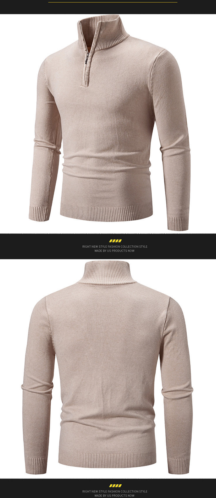 2023 new autumn and winter plus velvet men's large size zipper half-high collar pullover sweater men's long-sleeved sweater_voghion.com