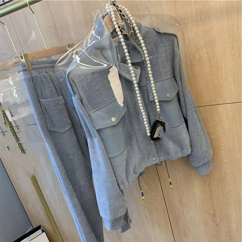 Women's Clothing Gray sports casual suit high-end age-reducing two-piece suit_voghion.com