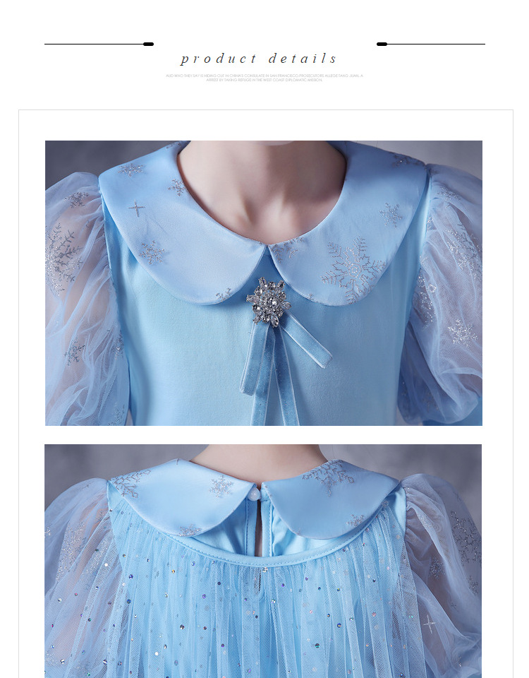 Abbigliamento per bambini Vestito con colletto da bambola per bambine, nuovo stile, abito da principessa Frozen, gonna in rete per feste_voghion.com