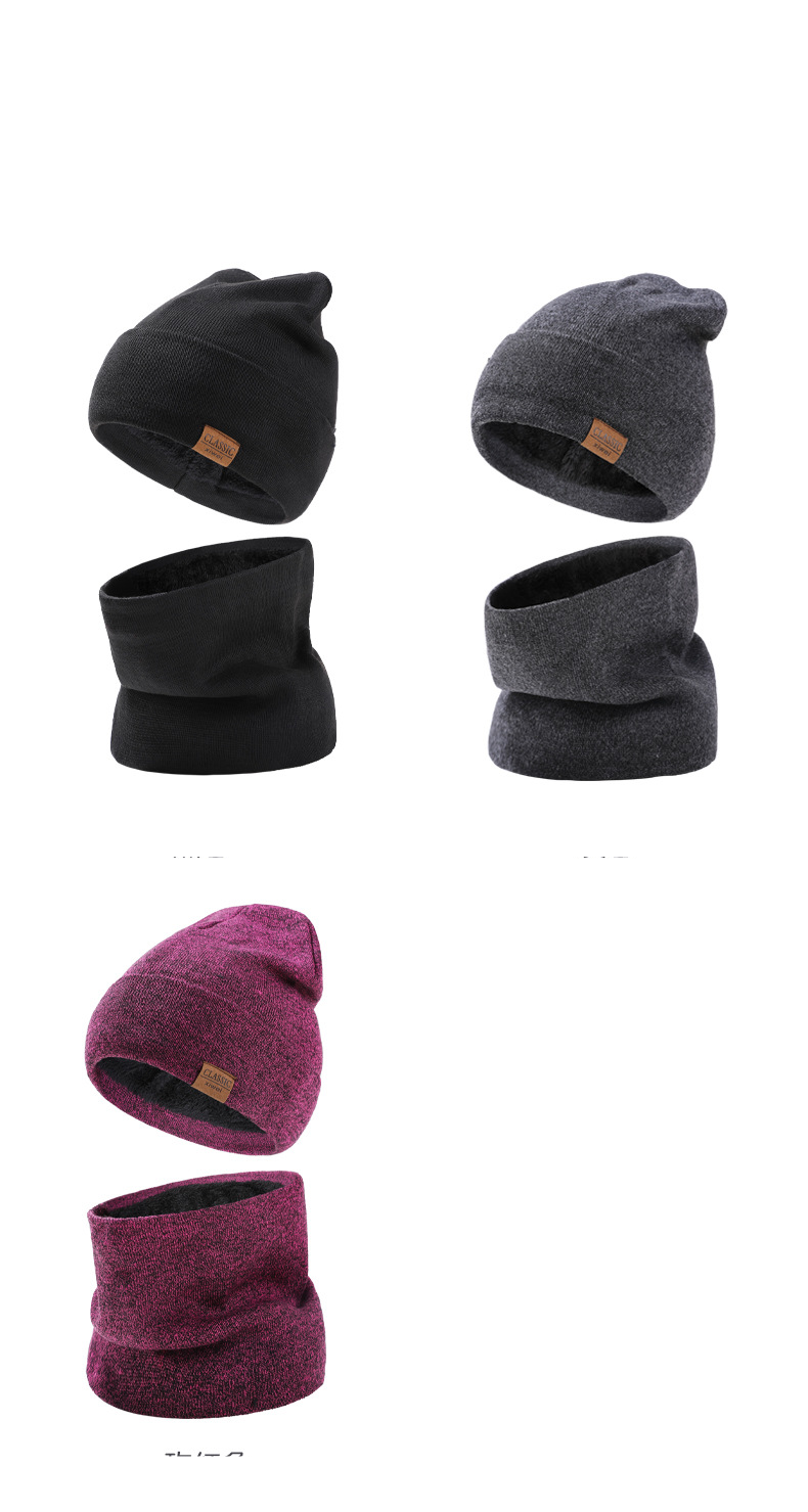 gestrickte Mützen Männer Outdoor Pullover Mützen plus Samt Wollmützen Damen Mützen Mützen Schal Zwee-Stéck-Set_voghion.com