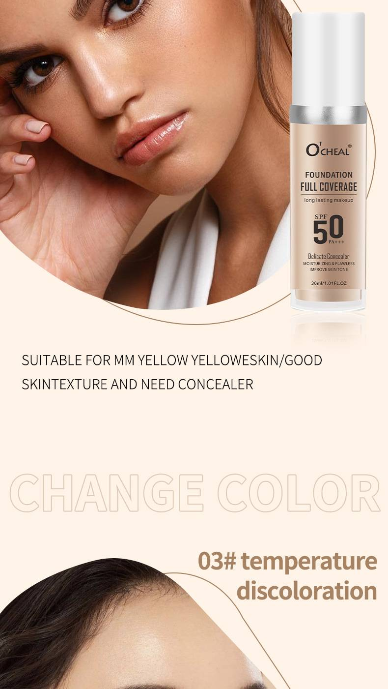 Base de maquillaje adaptable a la temperatura O'CHEAL: corrige, es resistente al agua, controla la grasa, es translúcida e ilumina._voghion.com