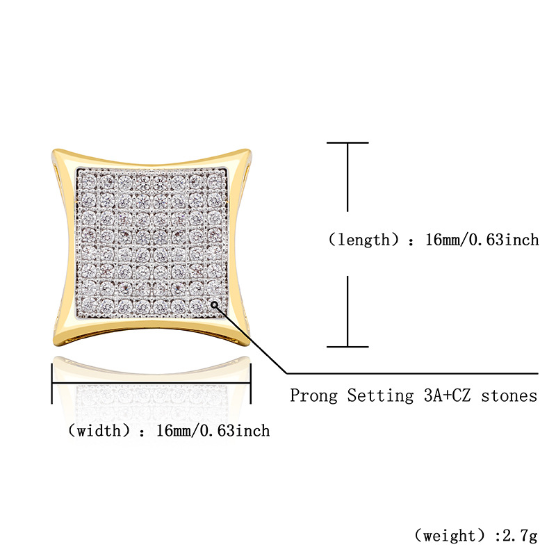 Women's Jewelry Square Cubic Zirconia Stud Earrings Gold Plated Hip Hop Bling Earrings For Trendy Fashion_voghion.com