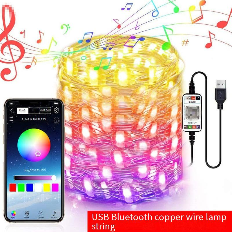 USB Bluetooth Fairy Lights With APP Control, 5V RGB LED Copper Wire String Lights For Christmas, Party, Home Decoration (Waterproof, 10 LED/m)_voghion.com