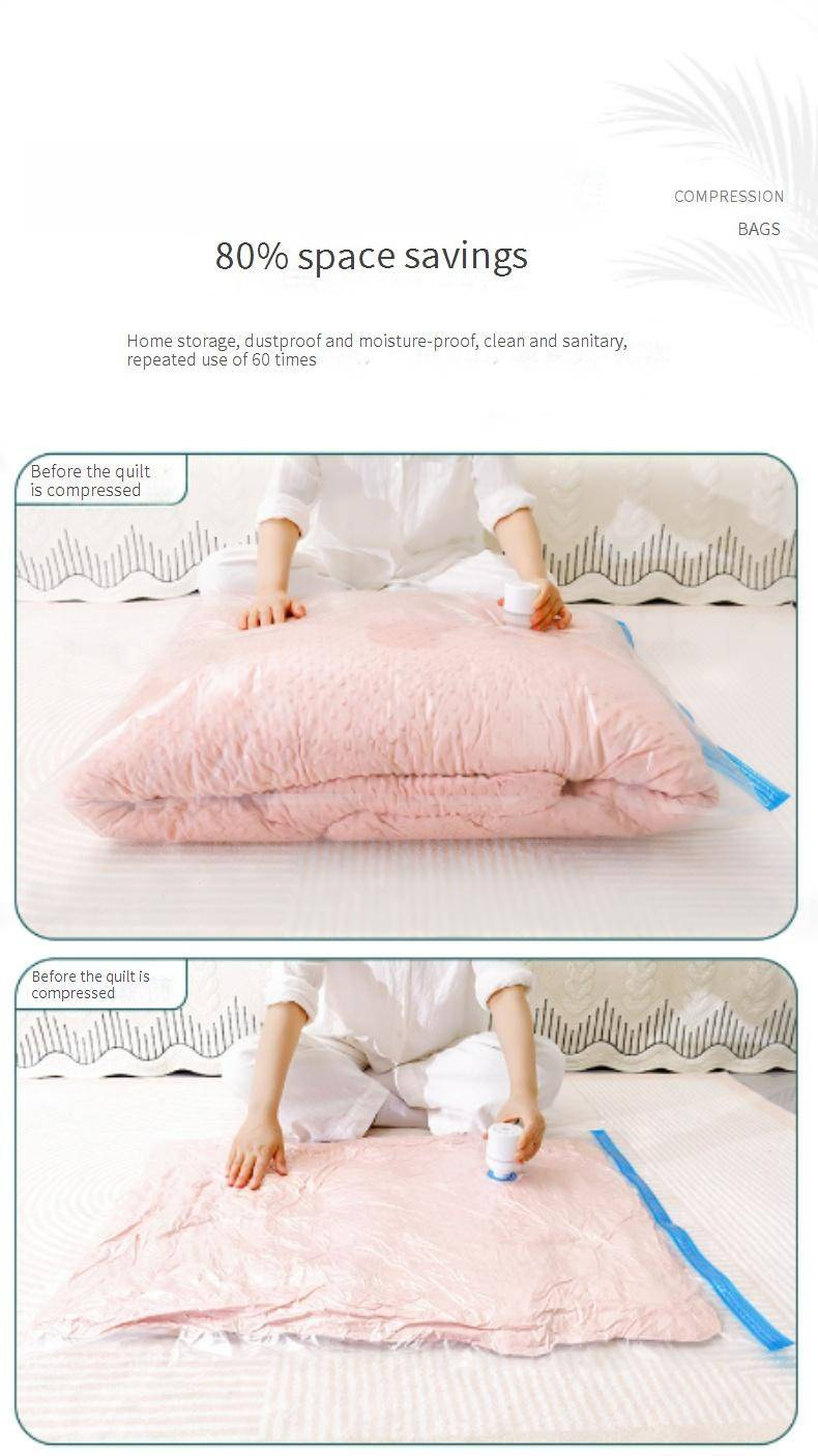 Sacchetti sottovuoto extra spessi per vestiti e biancheria da letto, grandi sacchetti di compressione salvaspazio con pompa manuale, organizer trasparente multi-formato_voghion.com
