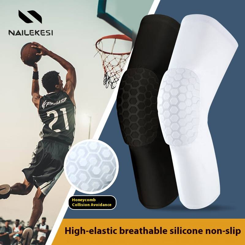Ginocchiere da basket con protezione a nido d'ape - Traspiranti, antiscivolo, supporto esteso per uomini e donne - Ideali per corsa e sport (nero/bianco)_voghion.com