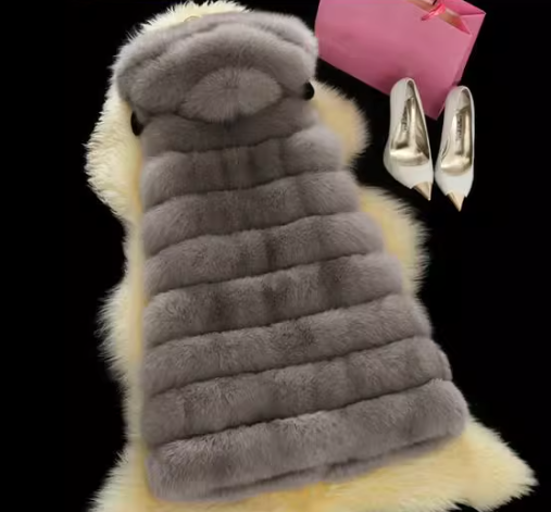 Kunstpelzweste mit Kapuze für Damen – Langer Streetwear-Mantel, plüschige, fuchsähnliche Textur, trendige Oversize-Passform, unverzichtbar für den urbanen Lagenlook_voghion.com