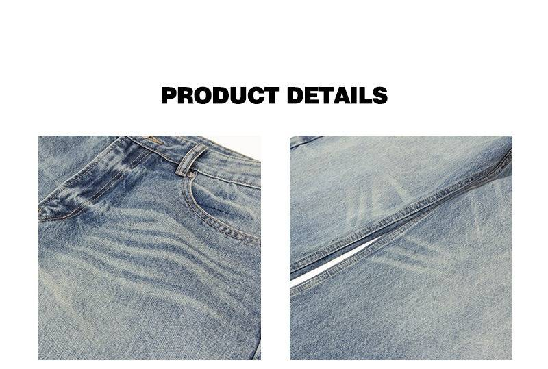Męskie jeansy Baggy Washed Distressed z motywem kocich wąsów – luźne, proste nogawki, casualowe spodnie jeansowe_voghion.com