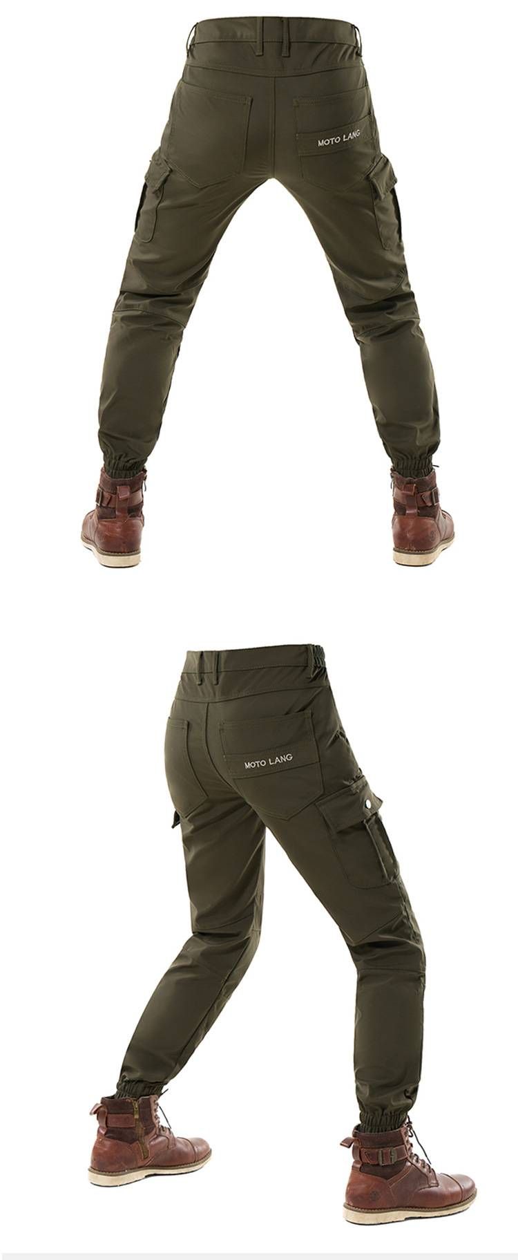 Pantaloni da motociclista impermeabili - Pantaloni cargo da motociclista per tutte le stagioni con tasche multiple e opzioni di protezione CE (verde militare/nero, unisex)_voghion.com