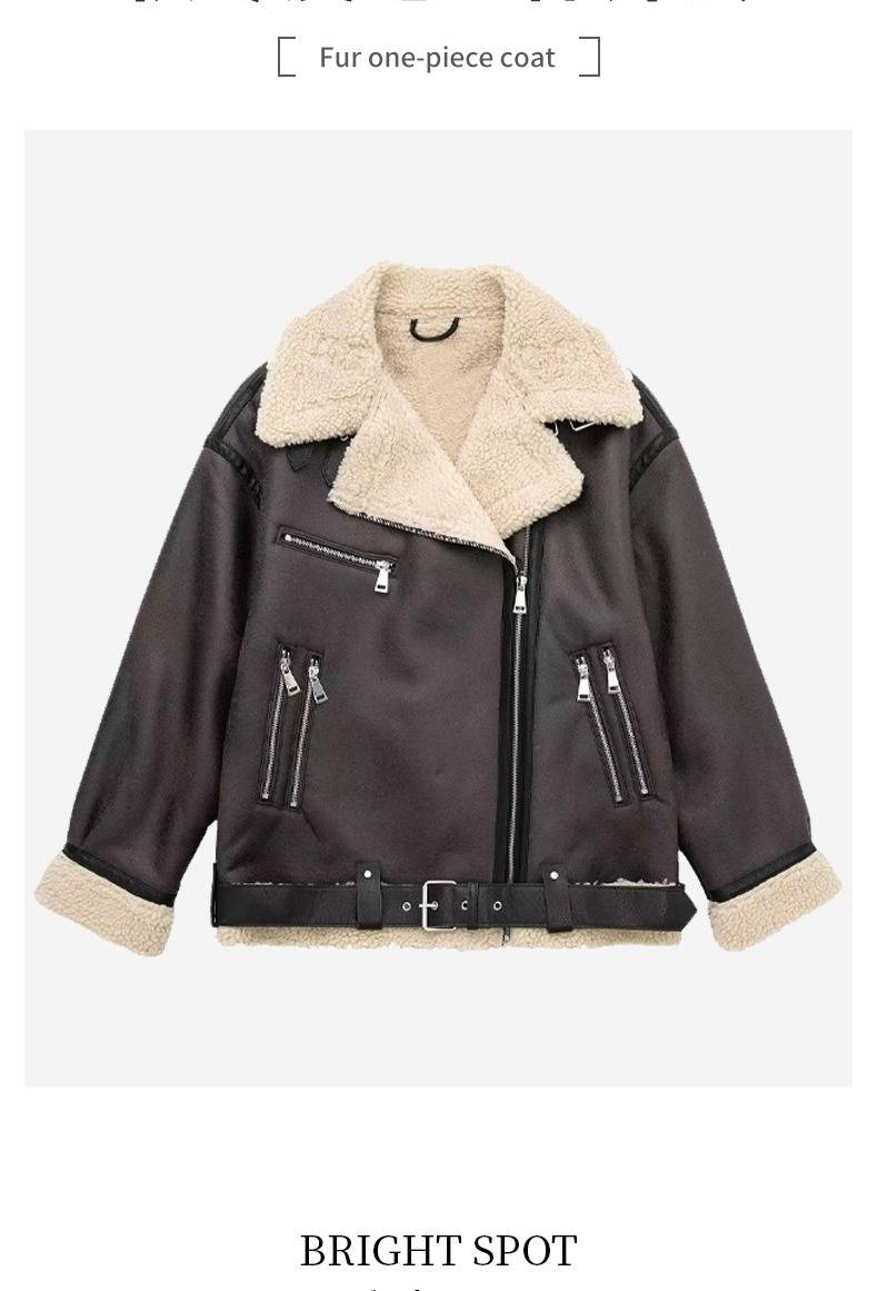 Luxury Faux Shearling Jacket For Women - Winter Cozy Fleece Lined Outerwear With Relaxed Fit & Stylish Biker Design_voghion.com