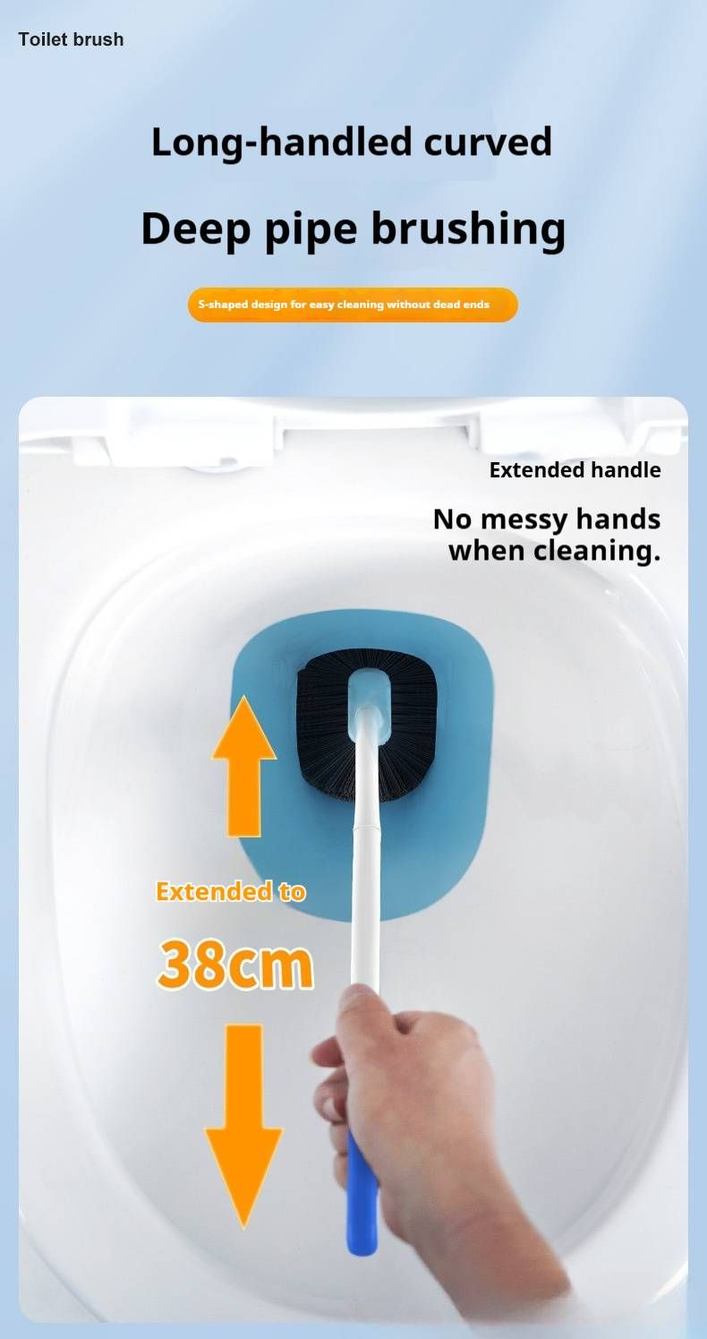 Wall-Mounted Toilet Brush With Base - Flexible Head For Deep Cleaning, Space-Saving Bathroom Essential (Gray/Blue/Orange)_voghion.com